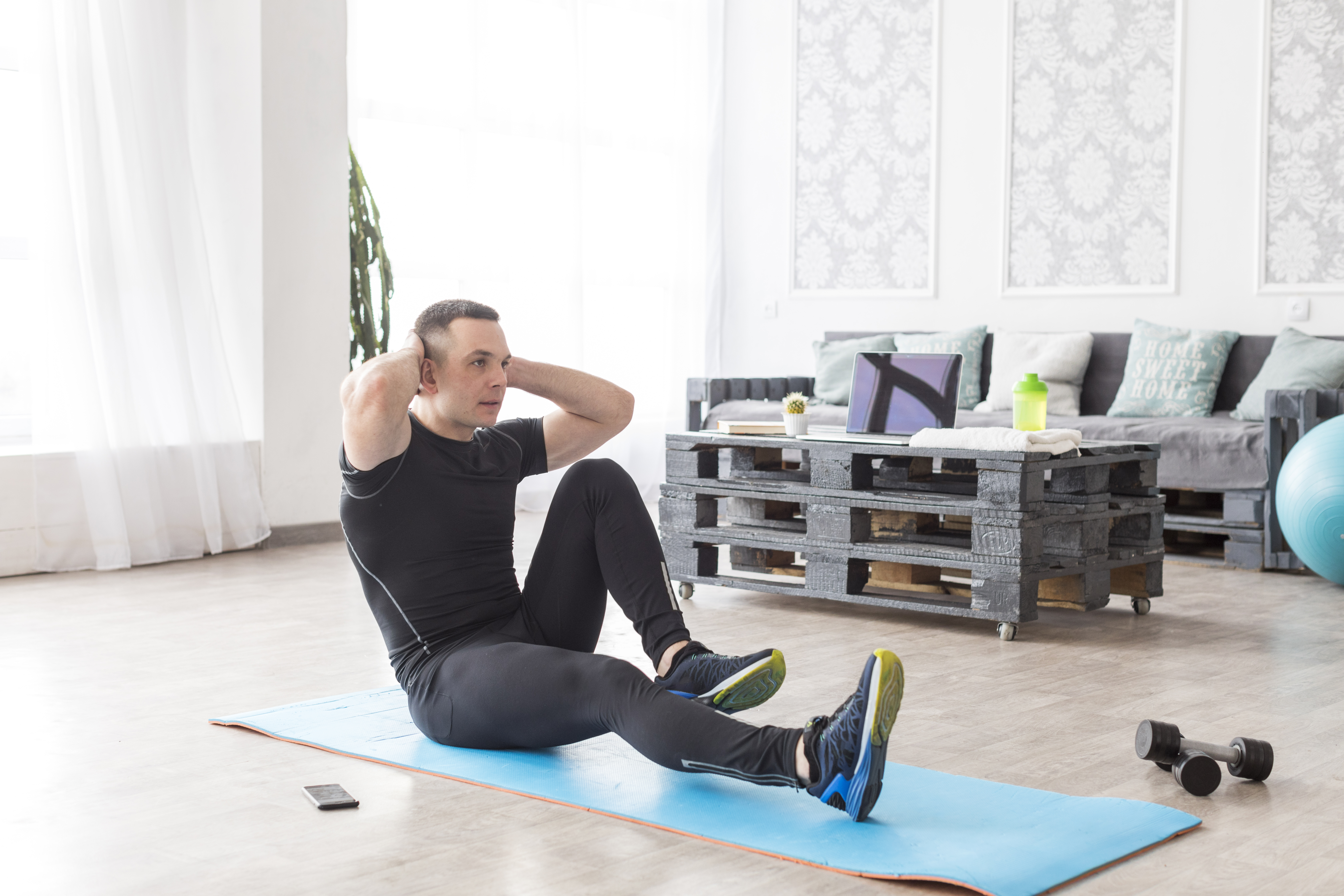 Editorial illustration of a stretch and pelvic floor exercise timeline